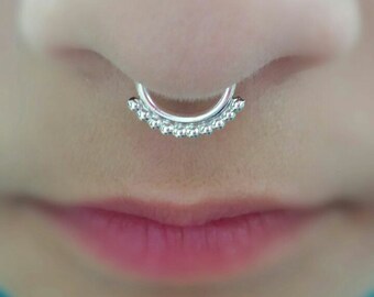 Septum ring  Nose Ring D Shape Balls Sterling silver Piercing Jewelry Nostril ring  Tiny Hoop