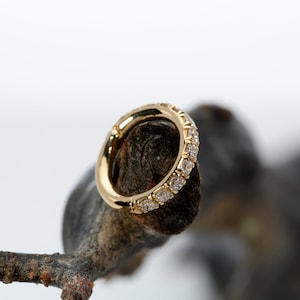 Rook Piercing  Septum clicker 14K Gold White Diamonds Hoop Conch Earring  Cartilage Ring