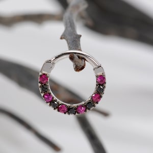 Daith Diamonds Ruby Septum Clicker 14k Solid Gold Helix Ring Cartilage Earring