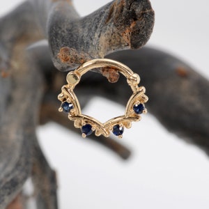 Nose Piercing 14k Solid Gold Cartilage Earring Sapphires Daith Earring  Helix Hoop