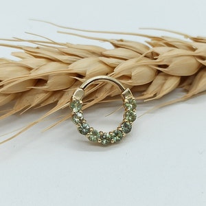 Brinco Helix Clicker 14k Ouro Sólido Safiras Verdes Daith Joia Concha Argola para Nariz