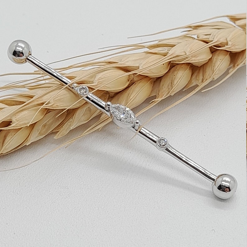 Industrial Piercing Jewelry 14k Yellow Gold Marquise Black Etsy