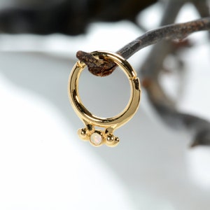 Opal Septum Clicker 14k Solid Gold Daith Earring Piercing Jewelry Helix Ring Cartilage