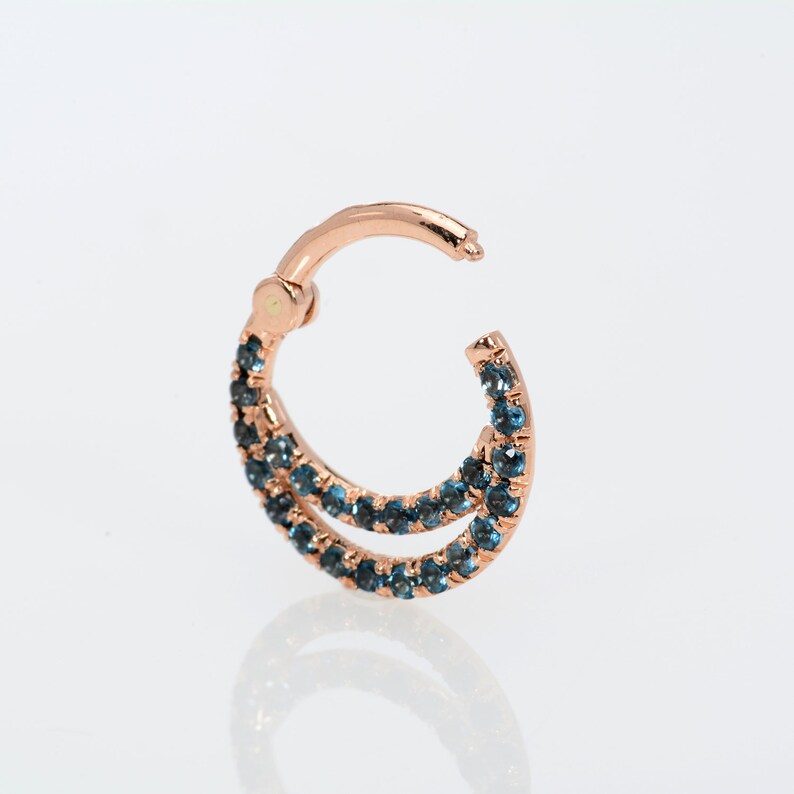 Piercing Jewelry Topaz Blue London Septum Clicker 14k Gold Etsy