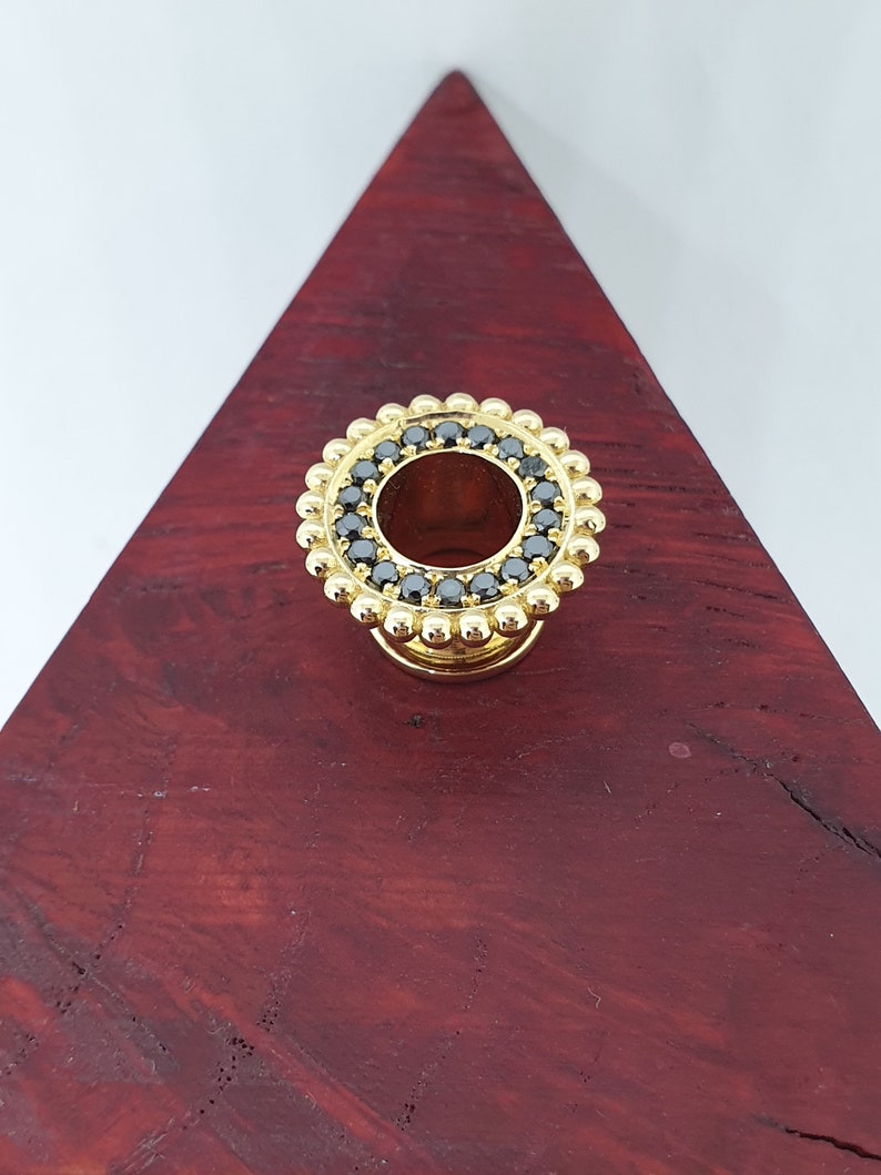 Solid Gold Ear Tunnels With Golden Balls Ear Gauges 14k Etsy