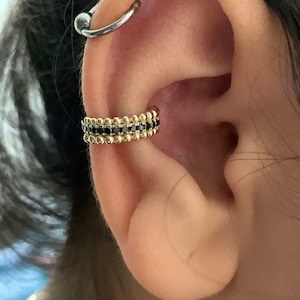 Conch Earring 14k Solid Gold Helix Jewelry Black Diamonds Cartilage Ring Degrade Balls  Tragus Hoop
