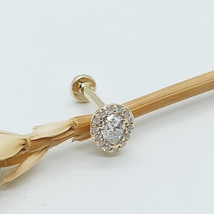 Pear Diamonds Labret Stud Earring 14k Solid Gold  Internally Threaded Tragus Earring Helix Stud Labret Piercing Jewelry