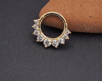 Diamonds Septum Clicker 14k Solid Gold