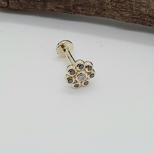 Flower Labret Stud Piercing Jewelry 14k Solid Gold Tragus Stud Diamonds Flat Back Tragus Labret Cartilage Stud
