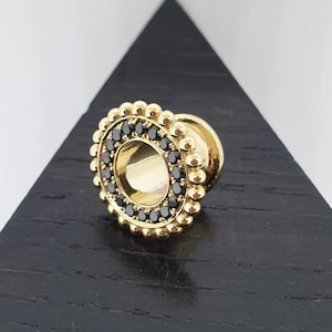 Diamond Gauges Solid Gold Ear Tunnels With Golden Balls  Ear Gauges 14k Plugs Piercing