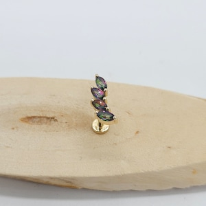 Bladklimmer labret met platte achterkant Mystic Green Topaas 14k massief goud