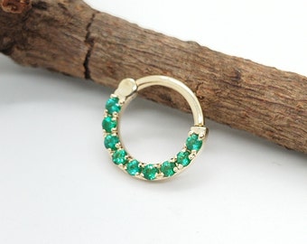 Emeralds Helix Piercing 14K Gold  Ear jacket Hoop Earring  Ear cuff  Daith Septum Clicker