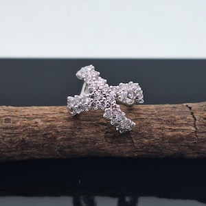 Piercing per polsino dell'orecchio, gioielli in oro massiccio 14K, diamanti bianchi, orecchini a conchiglia, cerchio per cartilagine