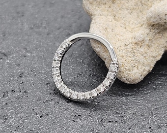 Nose Septum Clicker White Diamonds 14k Gold Nose Ring  Daith Earrings  Nose Hoop  Helix Ring