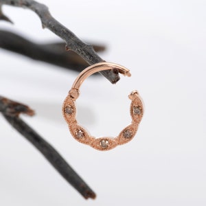 Cognac Diamonds Daith Earring 14k Solid Gold Helix Jewelry Nose Hoop