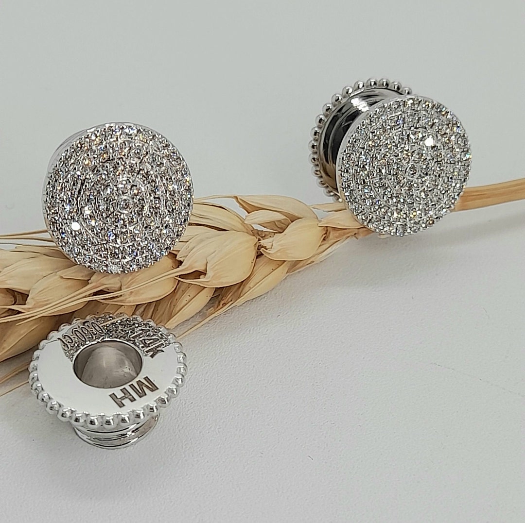 Ear Tunnels Solid Gold Diamonds Ear Gauges Plug Tunnel 14k Custom Plugs Earrings Gauged Jewelry