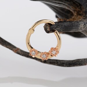 Helix Flower Earring 14K Solid Gold Septum Clicker White Diamonds Nose Ring Custom Piercing Jewelry  Daith Earring  Helix Hoop  Ear Cuff
