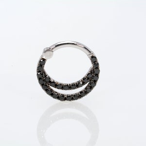 Daith Piercing Black Diamonds 14k Gold Double Nose Ring Custom Piercing Jewelry