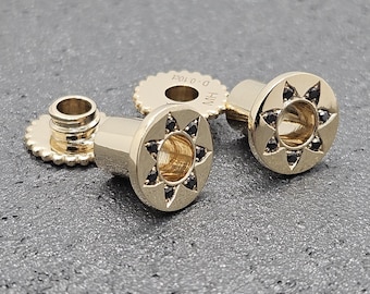 Ear Guages Jewelry Solid Gold 14k Ear Plugs Black Diamonds Ear Plugs