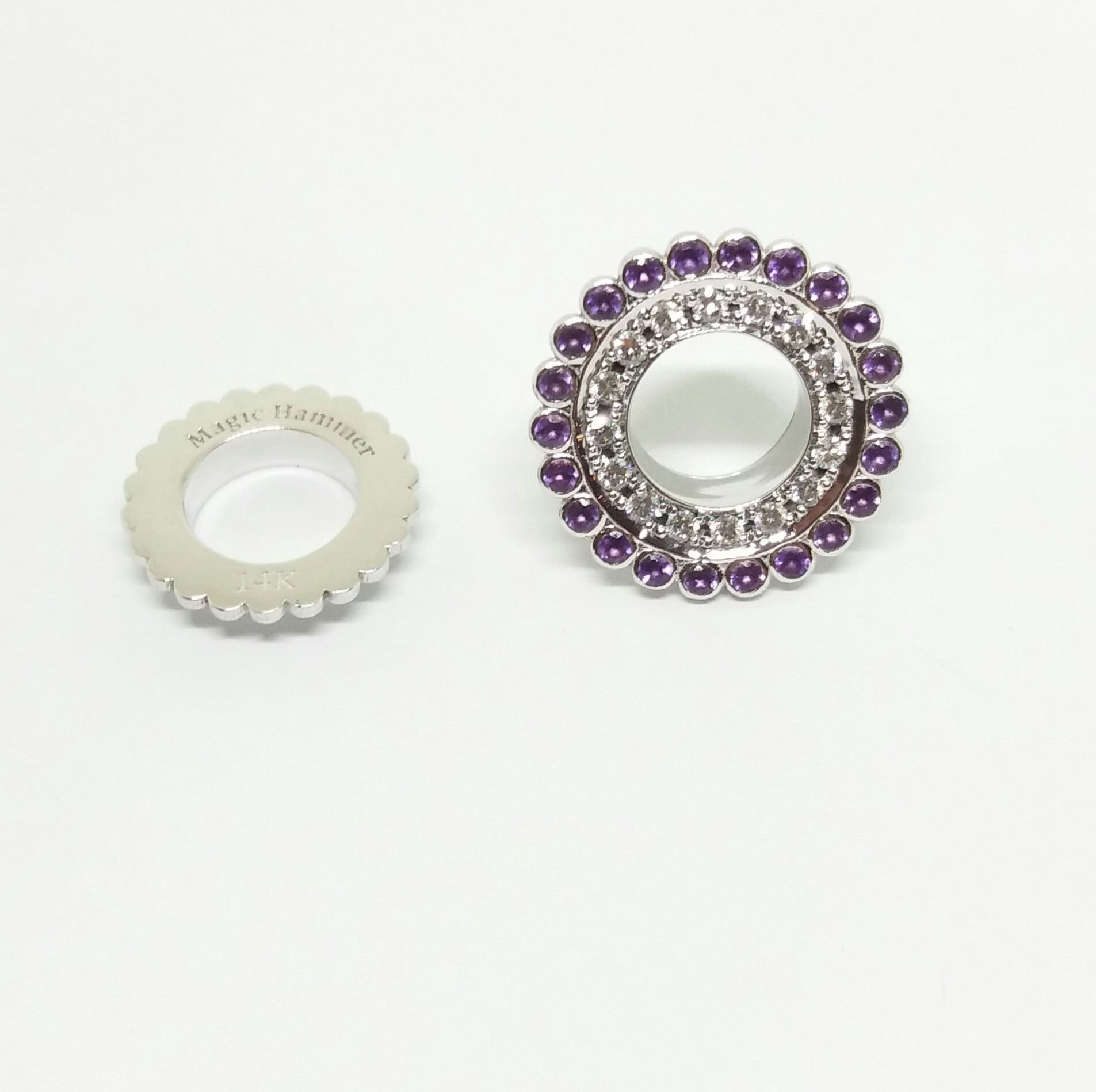 Ear Gauges 14K Solid Gold White Diamonds Amethyst Gauge Etsy Israel