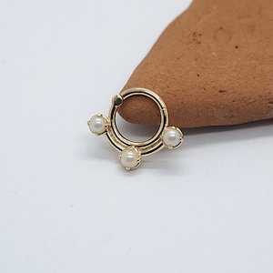 Pearl Cartilage Earring Double Septum clicker 14k Gold  Helix Hoop