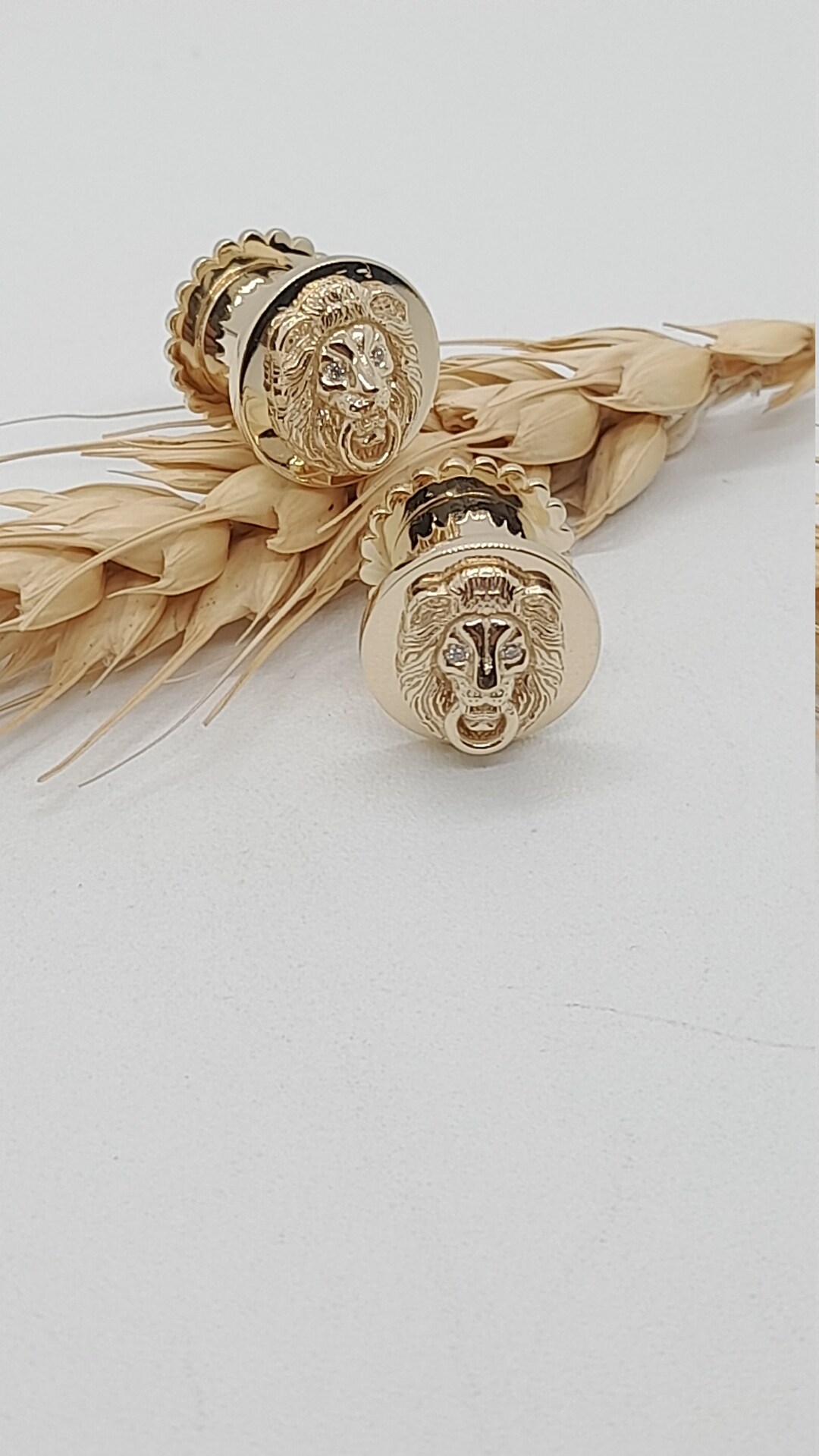 Lion Solid Gold Ear Tunnels Ear Gauges 14k Plugs Piercing Ear Tunnels