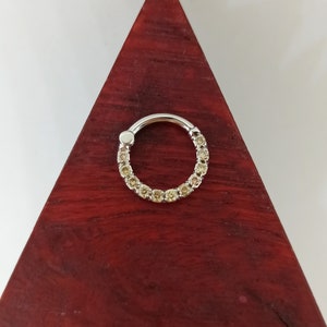 Daith Piercing  Septum Clicker 14k Gold Сognac Diamonds  Nose Hoop Clicker Helix Earring