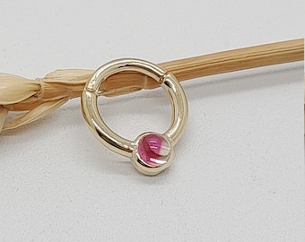 Helix Septum Clicker 14k Solid gold Tourmaline  Daith Earrings  Nose Ring Jewelry  Conch Hoop