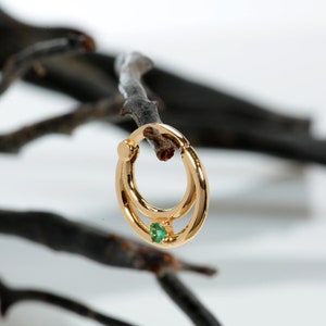 Cartilage Earring Double Septum Clicker 14k Gold Emerald Nose Hoop Daith Jewelry