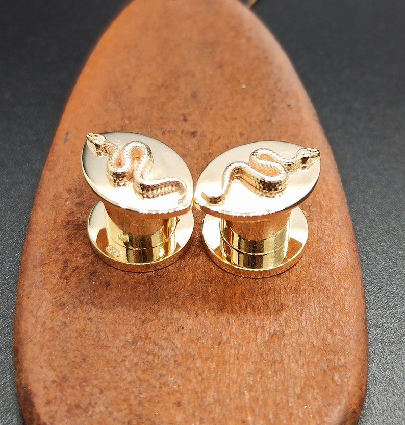 Gauges Earrings Snake Ear Tunnels 14k Solid Gold 0g Ear Etsy