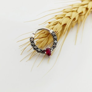 Ear Cuff Piercing Jewelry 14k White Solid Gold Pear Ruby Daith Earring Helix Hoop Cartilage Ring