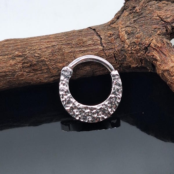 Hand-Hammered Textured Double-Sided Septum Clicker 14k Solid Gold