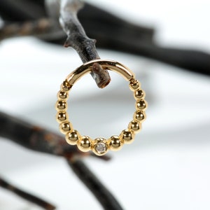Helix Earring 14k Solid Gold Diamond Cartilage Ring Daith Piercing Helix Septum Clicker