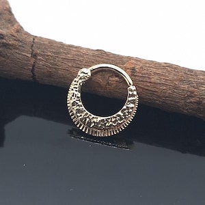 Hammered Textured  Septum Clicker  14k Yellow Gold Daith Piercing  Helix Earring  Nose Hoop Jewelry