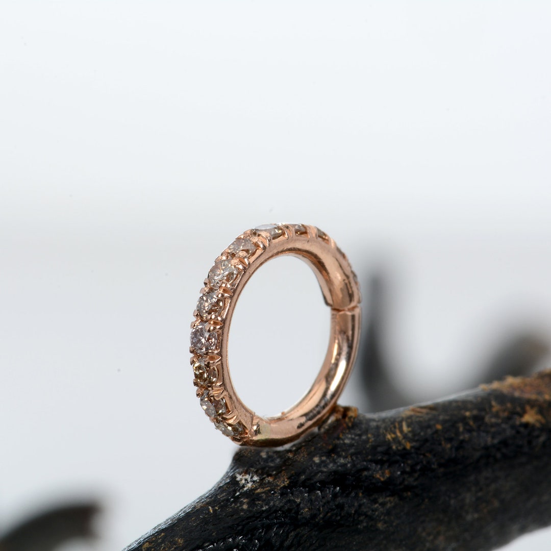 Conch Clicker 14k Gold Сognac Diamonds Rook Hoop Septum Piercing Helix ...
