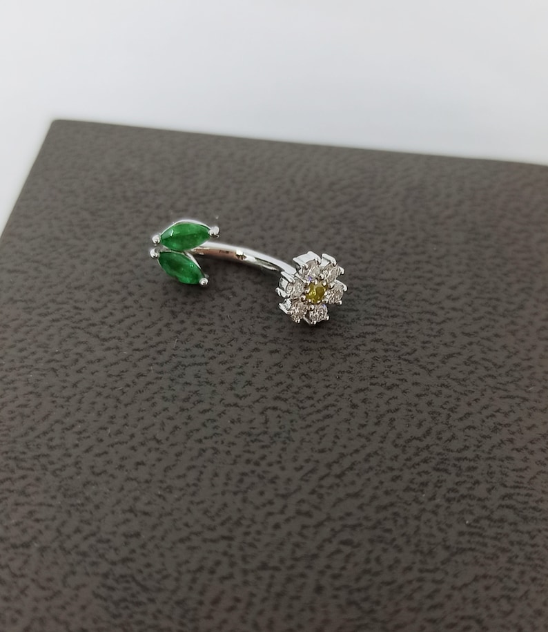 Rook Piercing Flower Sparkle Curved Barbell 14k Gold White Etsy Israel