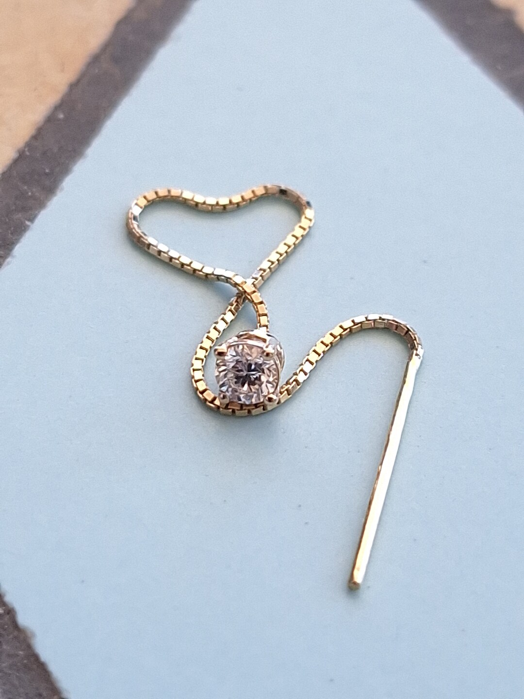 Threader Chain Earring Diamond 14k Solid Gold - Etsy