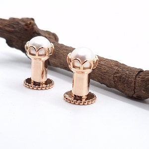 Pearl Ear Tunnels Solid Gold Stretched Lobes Plug Tunnel Earrings Ear Gauges