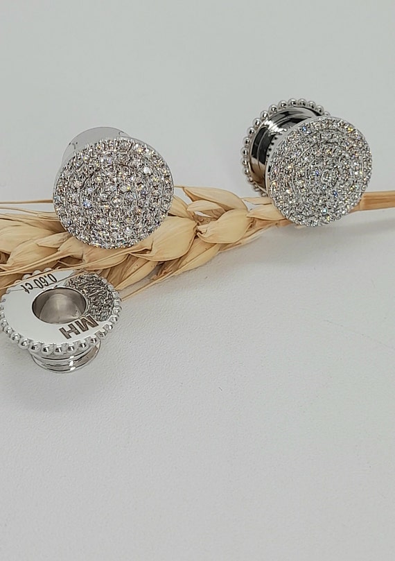 Ear Tunnels Solid Gold Diamonds Ear gauges Plug Tunnel 14k Custom Plugs Earrings Gauged Jewelry Gauge Plugs Earlets