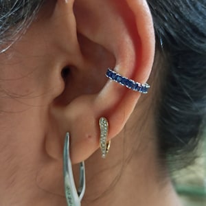 Conch Septum Clicker 14K Solid Gold  Princess Sapphires  Helix Earring Cartilage Hoop Ear Piercing