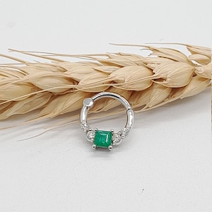 Cartilage Earring 14k Sold Gold White Diamond Emerald Nose Hoop Helix Jewelry Daith Earring