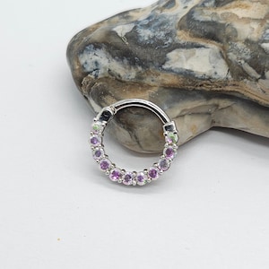 Mercury Mystic Topaz Septum Clicker 14k Solid Gold Helix Piercing Nose Hoop 16g Custom Piercing Jewelry Conch Earring