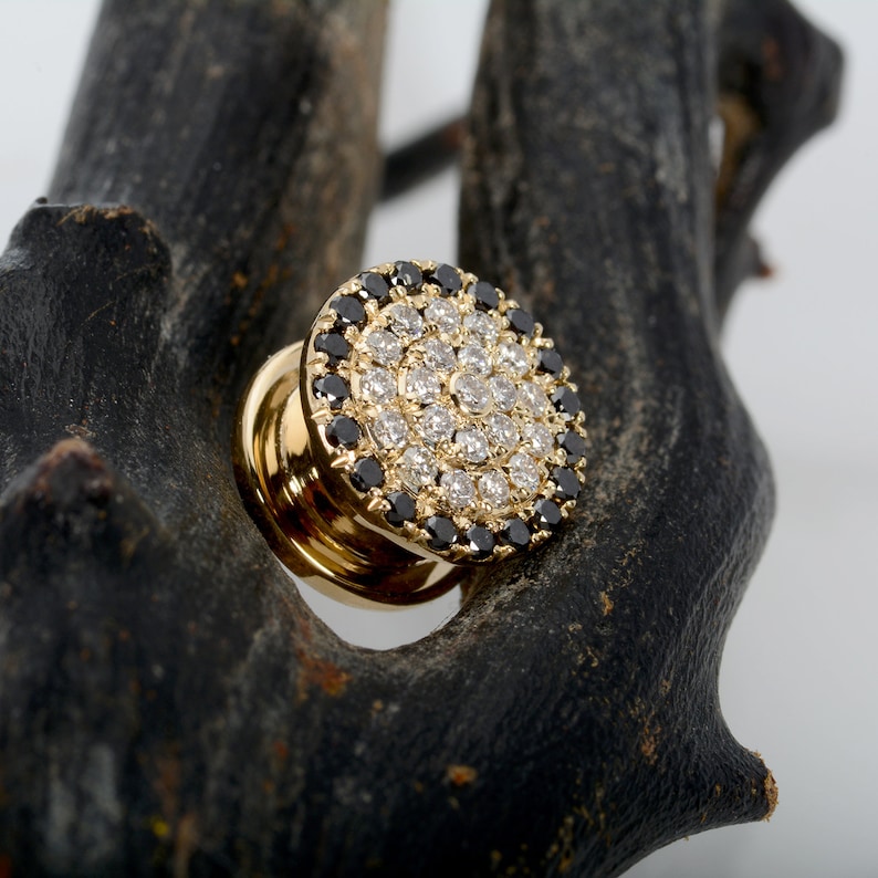 Ear Tunnel White Black Diamonds Ear gauge 14k Plugs Etsy