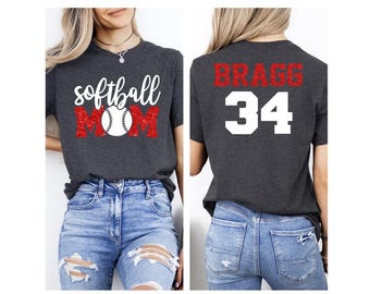 Glitter Custom Softball Mom Shirt | Personalized Softball Tees | Game Day Shirts | Bella Canvas | School Spirit Shirt | Softball Gifts