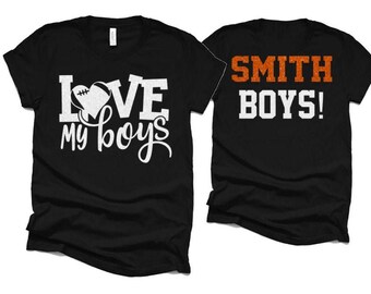 Glitter Football Shirt | Love My Boys Football Mom T-Shirt | Football Shirts | Cute Football Mom Shirts | Bella Canvas T-shirt