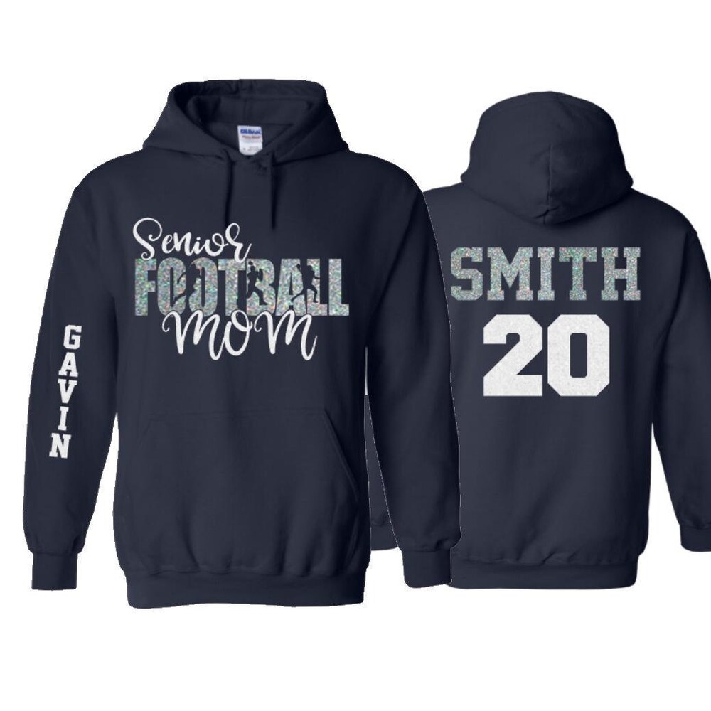 Glitter Senior Football Mom Hoodie | Football Hoodies | Football Mom Hoodies | Football Mom | Customize Colors Teecenter Style