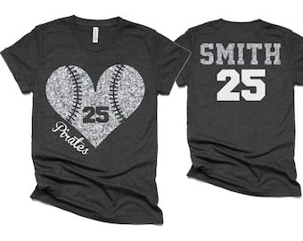 Glitzer-Baseball-Herz-Shirt | Baseball-Shirts | Baseball-Shirt | Bella Canvas-Hemd | Farben anpassen | Jugendliche oder Erwachsene