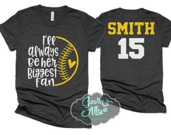 Glitter Softball Shirt | Biggest fan Shirt | Softball Shirts | Custom Softball Mom Shirts | Customize Colors