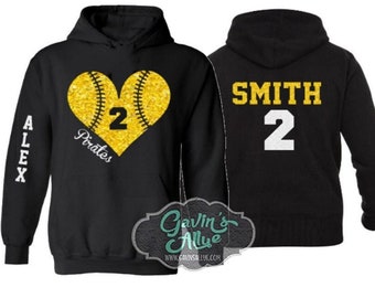 Glitter Baseball Heart Hoodie | Softball Hoodie | Baseball Spirit wear | Customize Colors | Adult or Youth Sizes