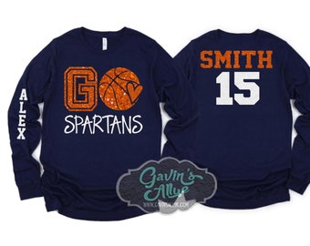 Glitter Basketball Shirt | Long Sleeve Shirt | Basketball Spirit Wear  | Customize Colors